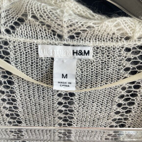 H&M Women’s Ivory Shawl Collar Open Knit Pointelle Wrap Sweater M - Picture 2 of 6